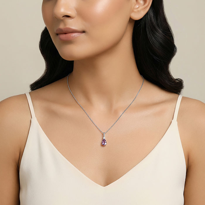 Silver Iris Pear Drop Pendant With Link Chain