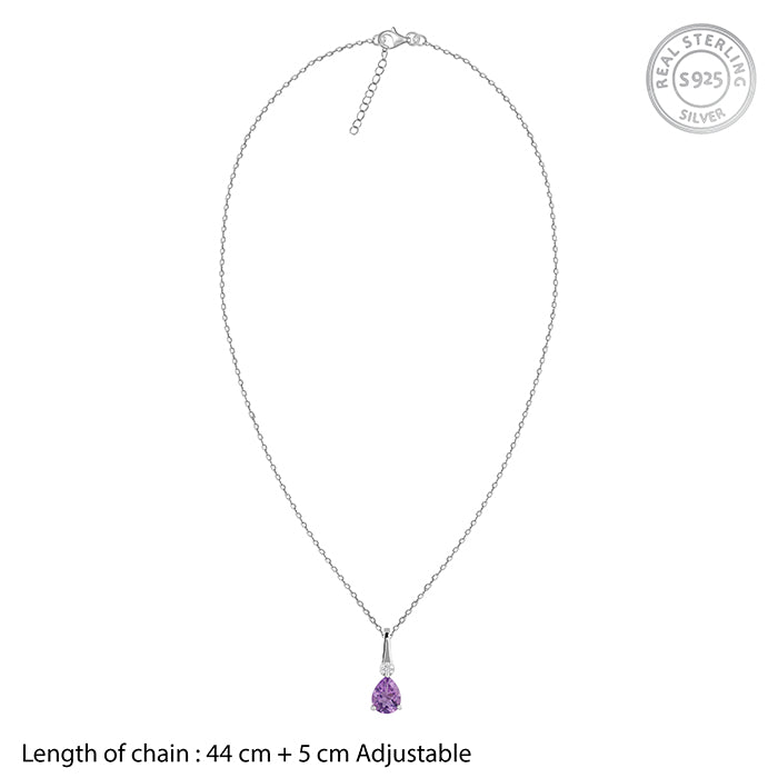 Silver Iris Pear Drop Pendant With Link Chain