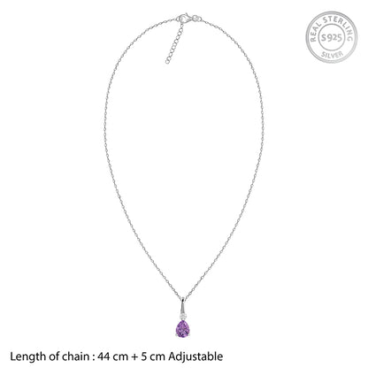 Silver Iris Pear Drop Pendant With Link Chain