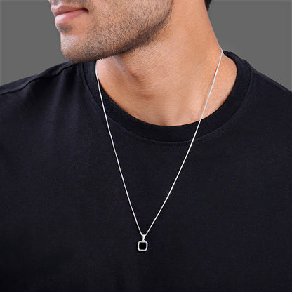 Silver Squared Up Pendant With Link Chain For Him