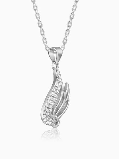 Silver Zircon Winged Pendant With Link Chain