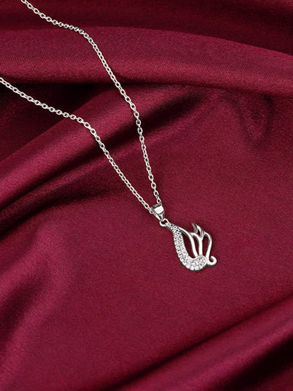 Silver Zircon Winged Pendant With Link Chain