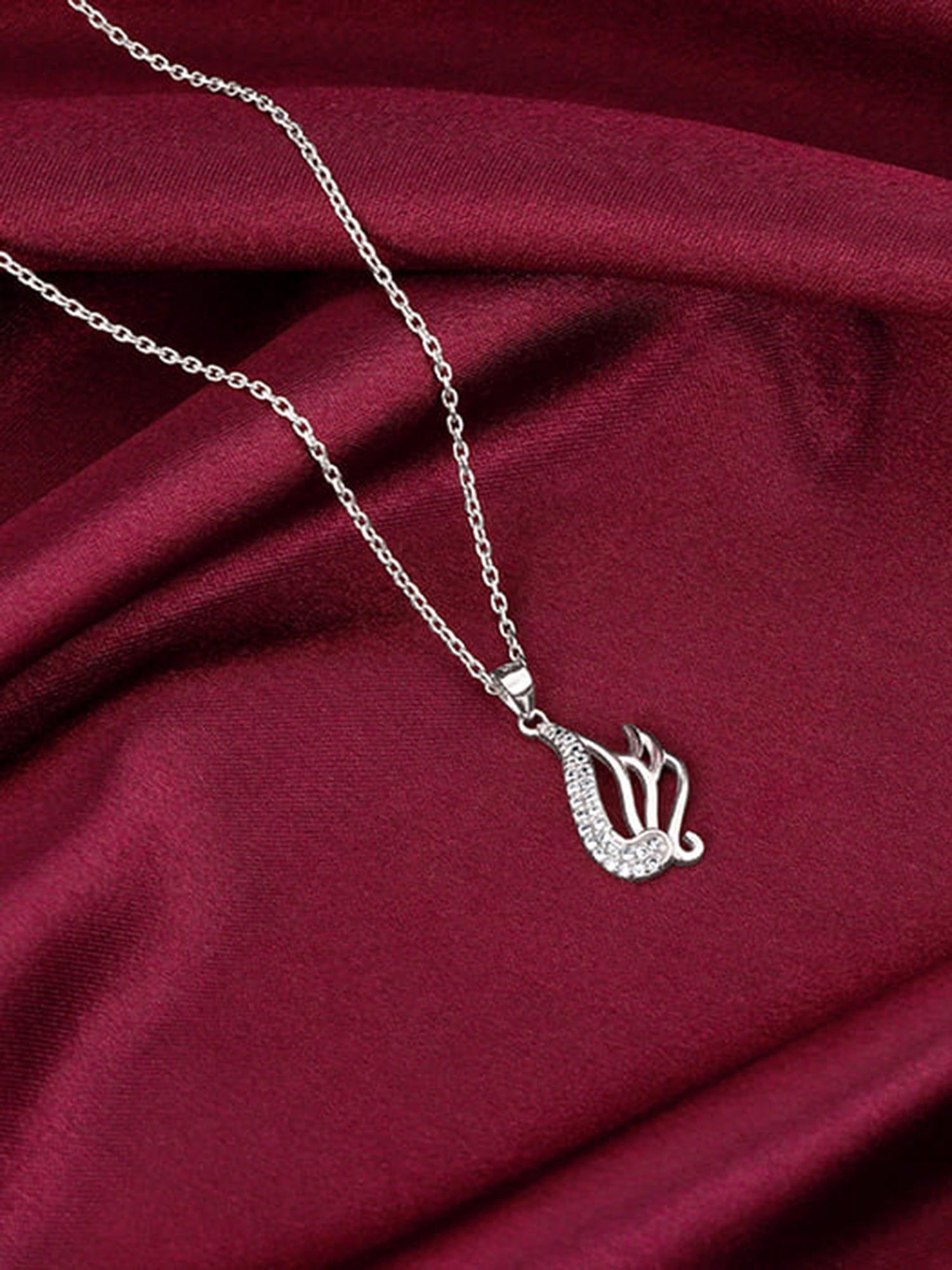Silver Zircon Winged Pendant With Link Chain
