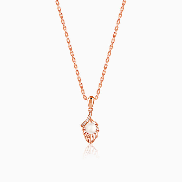 Rose Gold Pearl-fect Leaf Pendant With Link Chain