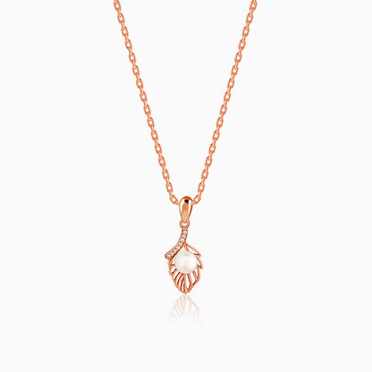 Rose Gold Pearl-fect Leaf Pendant With Link Chain