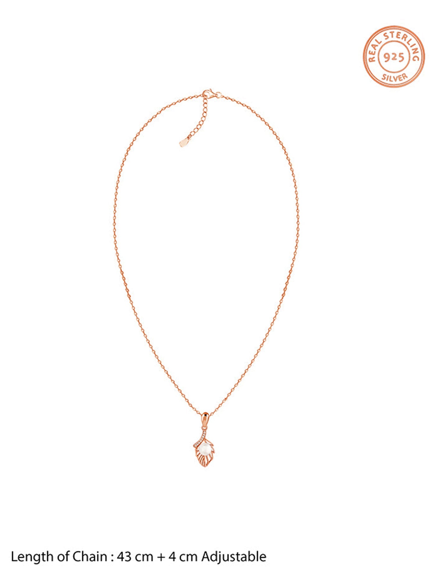 Rose Gold Pearl-fect Leaf Pendant With Link Chain