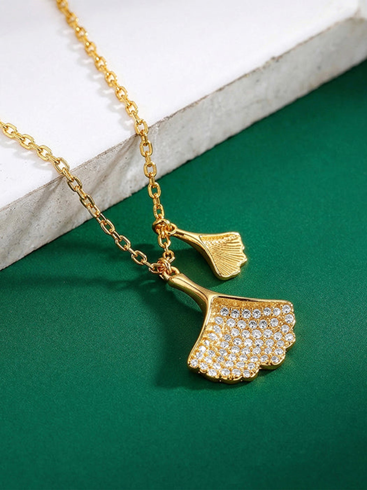 Golden Dual Gingko Leaf Necklace