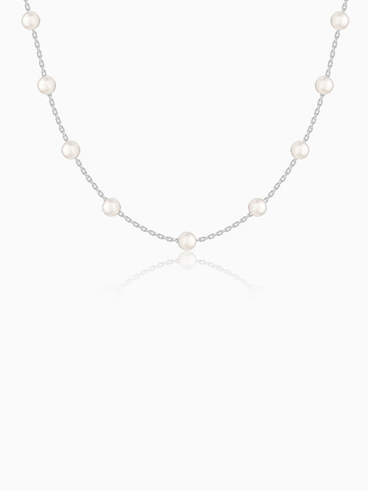 Silver Pearl Lariat Beauty Necklace