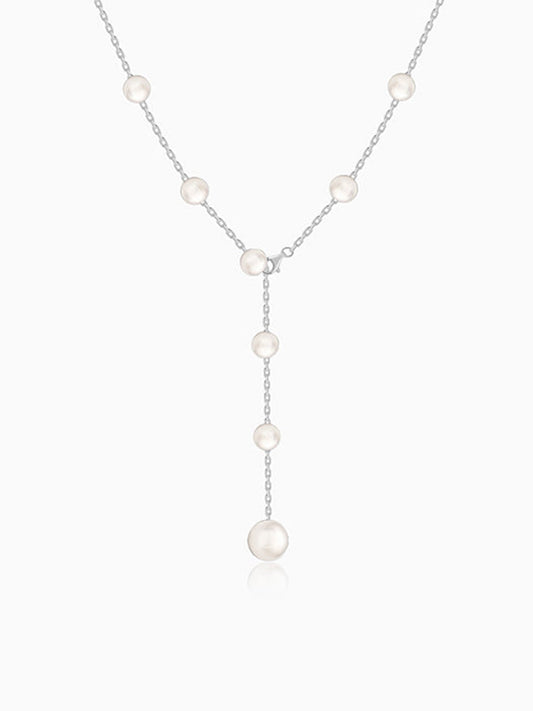 Silver Pearl Lariat Beauty Necklace