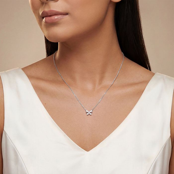 Silver Cute Bow Necklace