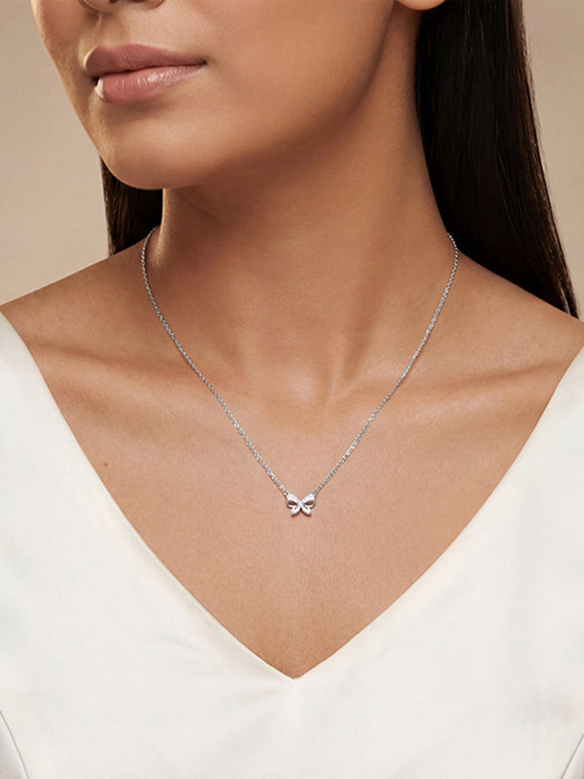 Silver Cute Bow Necklace