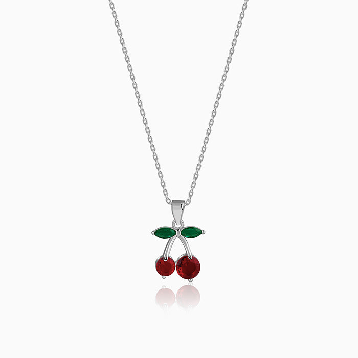 Silver Sweet Cherry Pendant With Link Chain