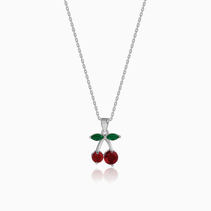 Silver Sweet Cherry Pendant With Link Chain