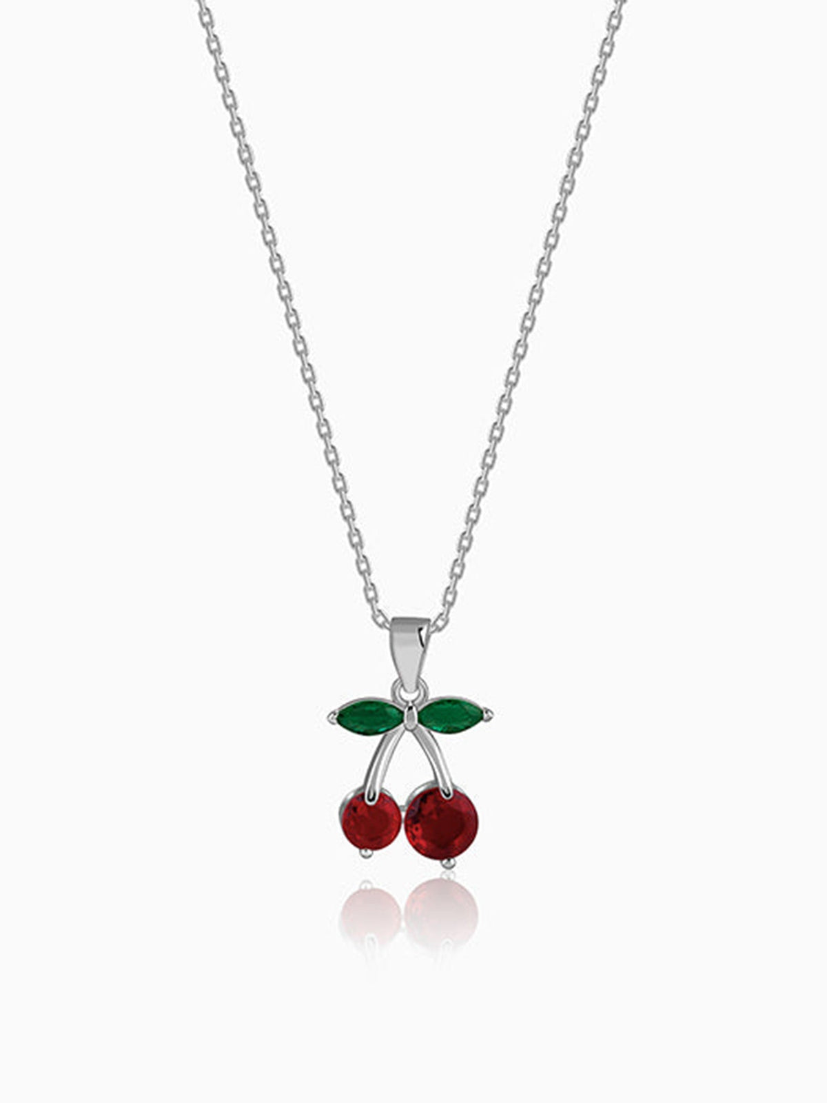 Silver Sweet Cherry Pendant With Link Chain