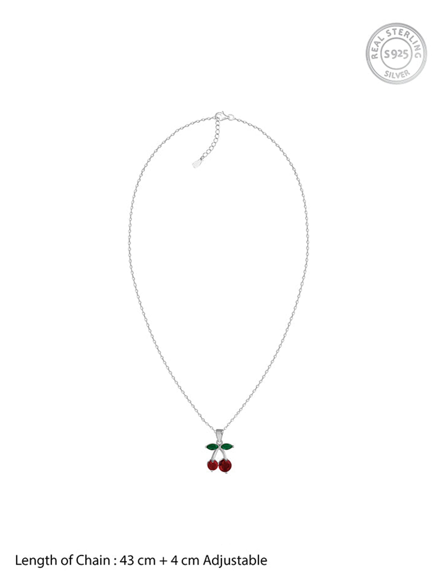Silver Sweet Cherry Pendant With Link Chain