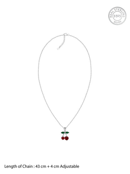Silver Sweet Cherry Pendant With Link Chain