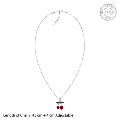 Silver Sweet Cherry Pendant With Link Chain