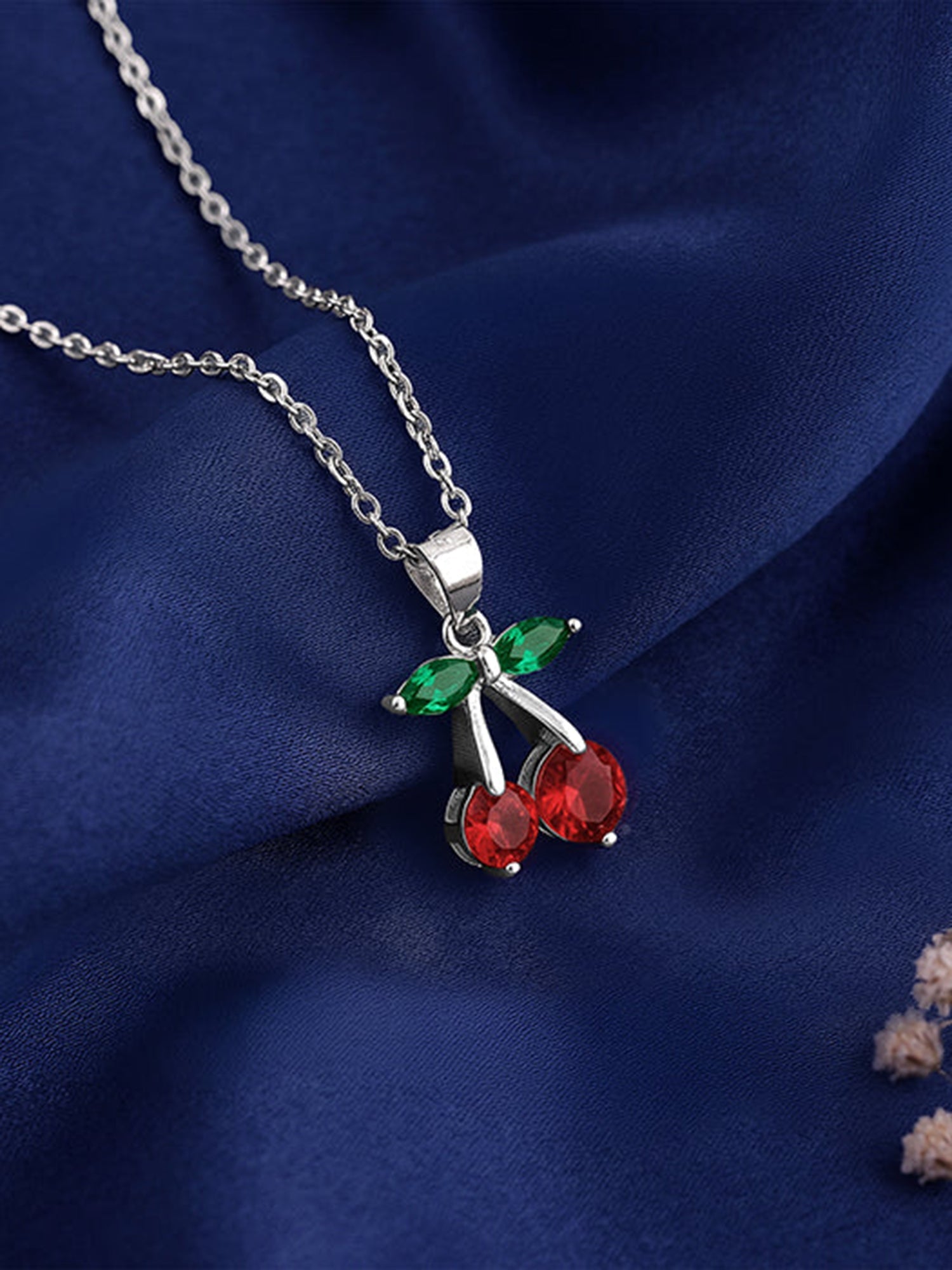 Silver Sweet Cherry Pendant With Link Chain
