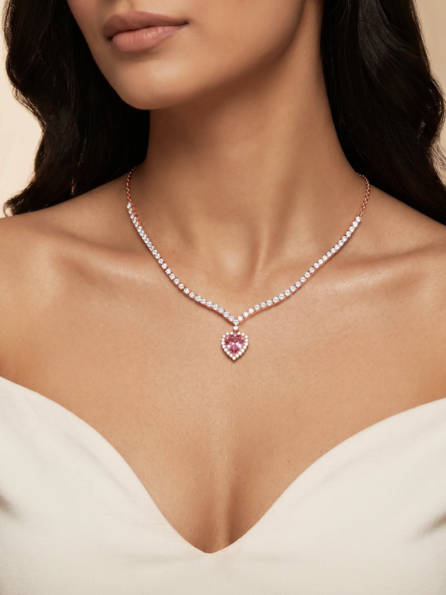Rose Gold Heart Empress Necklace