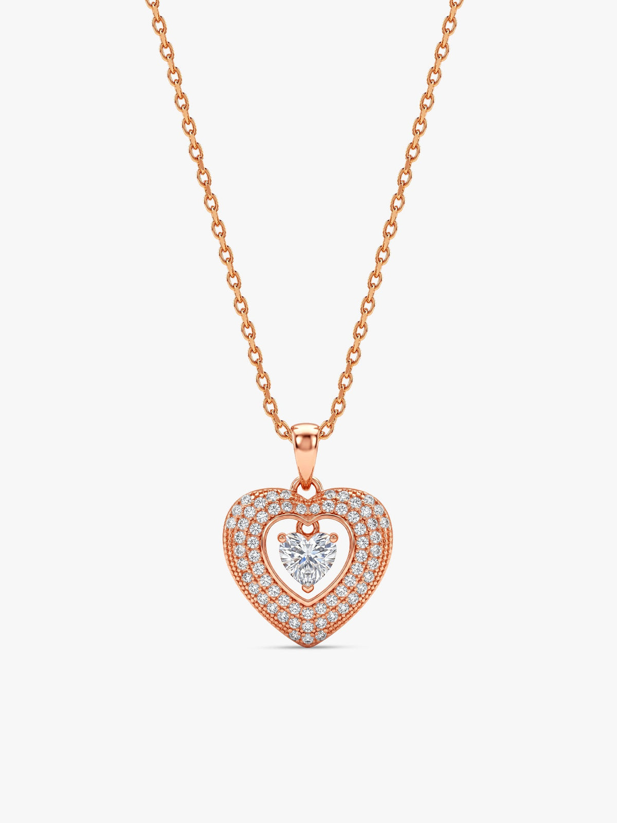 Rose Gold Celeste Heart Pendant With Link Chain