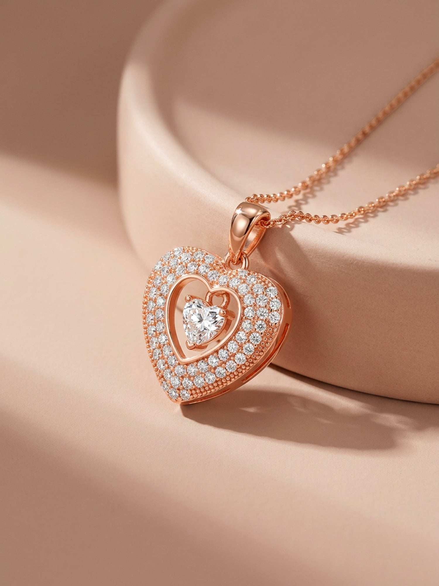 Rose Gold Celeste Heart Pendant With Link Chain