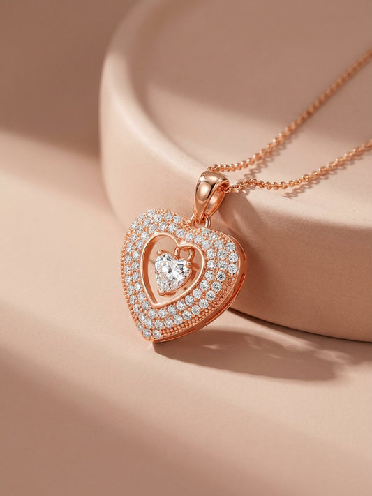 Rose Gold Celeste Heart Pendant With Link Chain