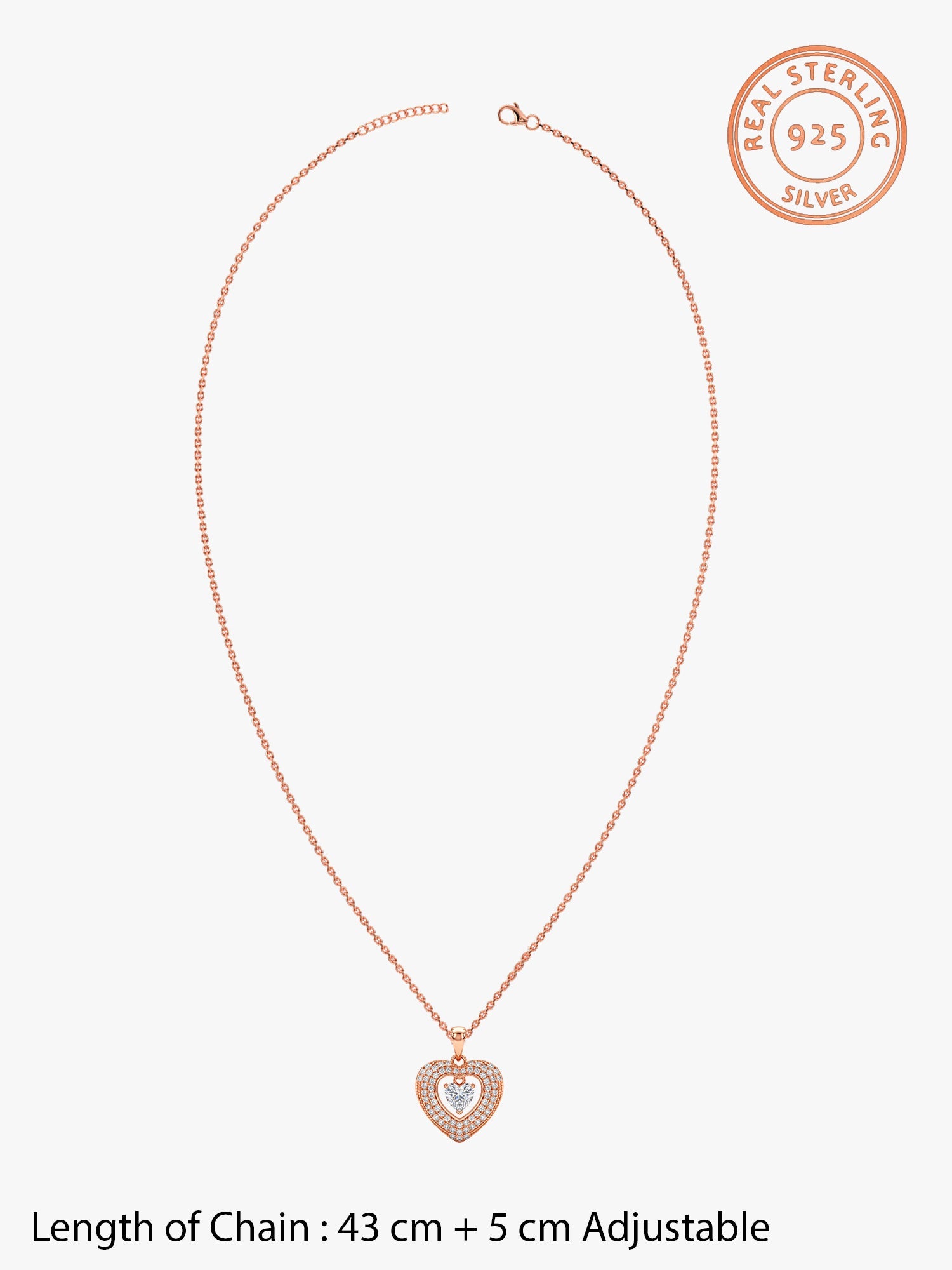 Rose Gold Celeste Heart Pendant With Link Chain