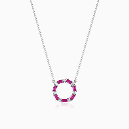 Silver Circle of Pink Necklace
