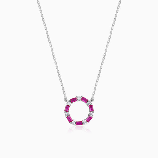 Silver Circle of Pink Necklace