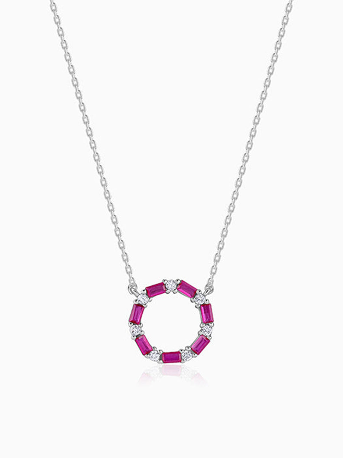 Silver Circle of Pink Necklace