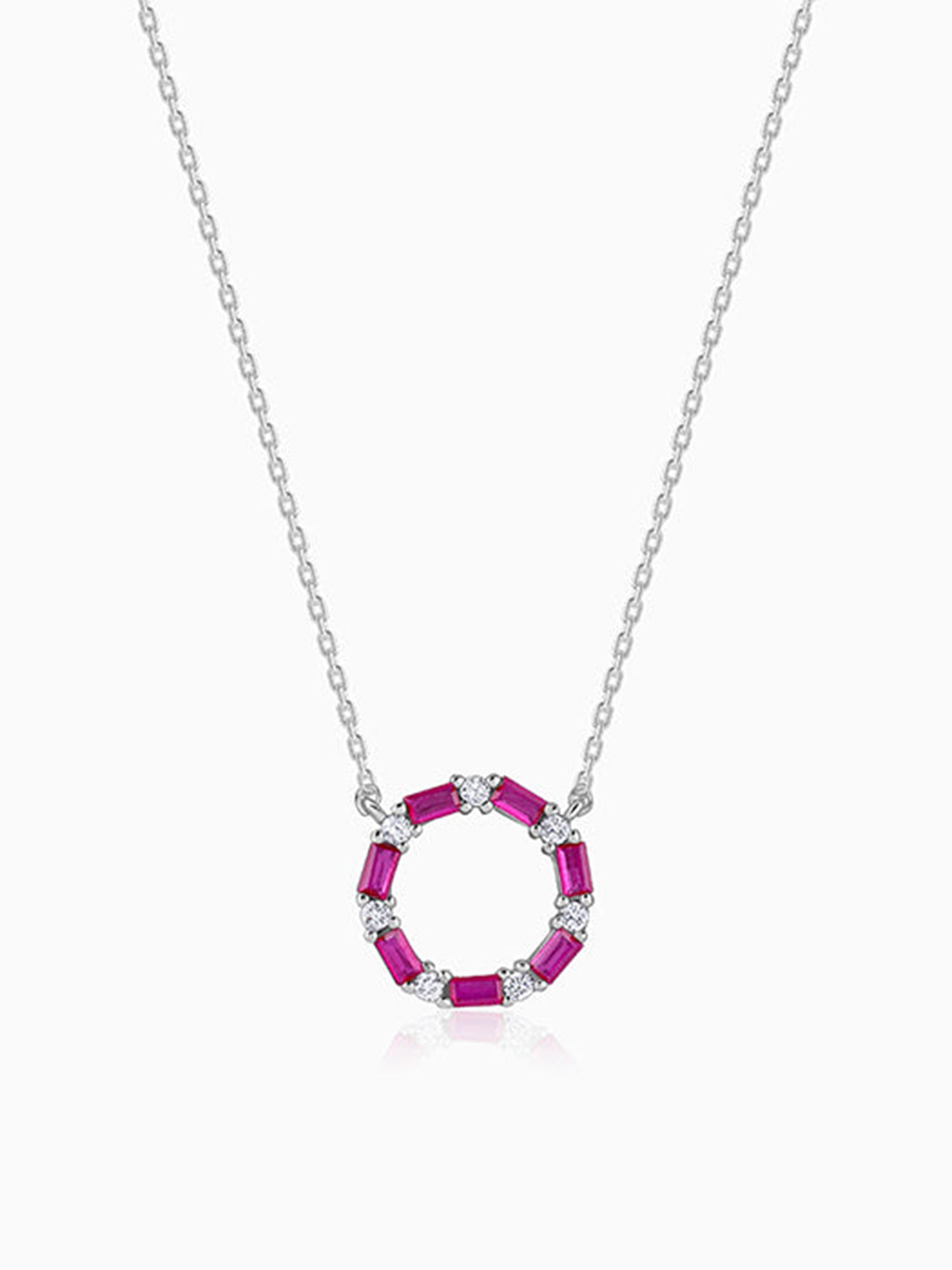Silver Circle of Pink Necklace