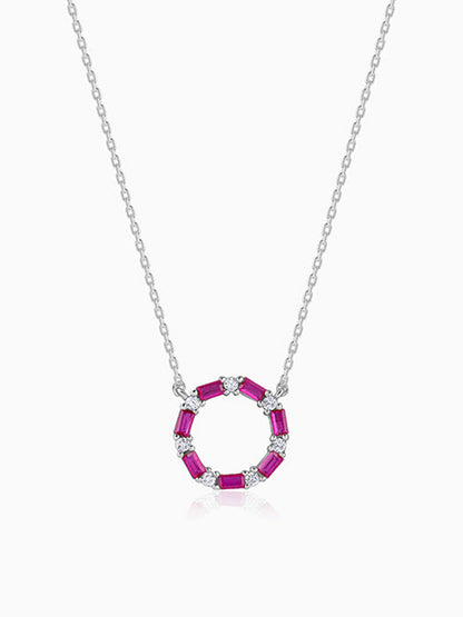 Silver Circle of Pink Necklace