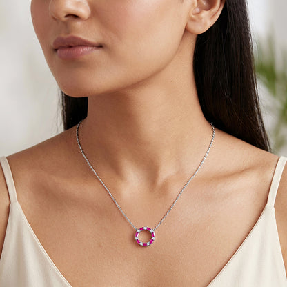 Silver Circle of Pink Necklace