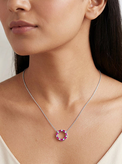 Silver Circle of Pink Necklace