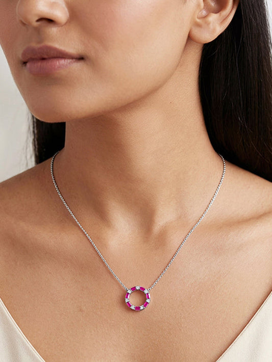 Silver Circle of Pink Necklace