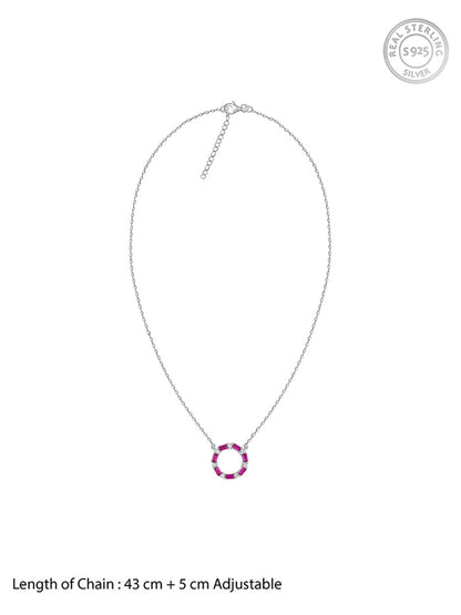 Silver Circle of Pink Necklace
