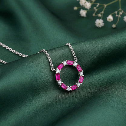 Silver Circle of Pink Necklace