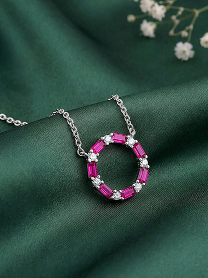 Silver Circle of Pink Necklace