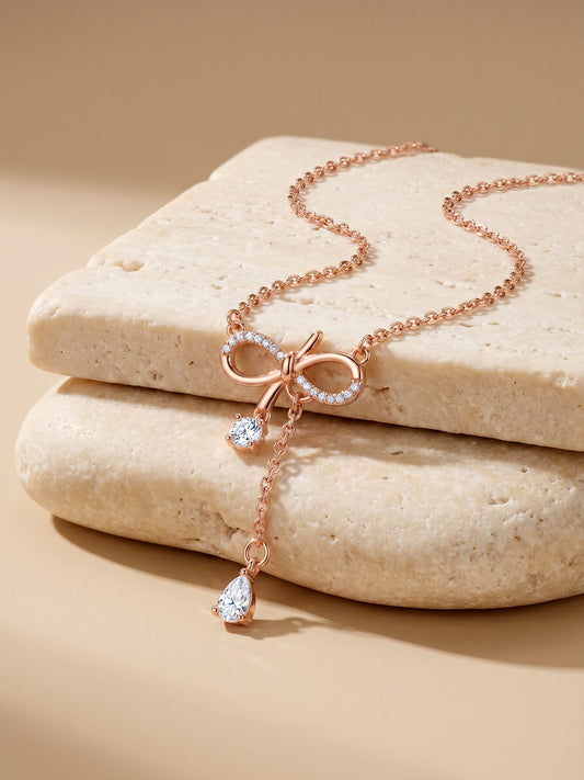 Rose Gold Bow Shine Necklace