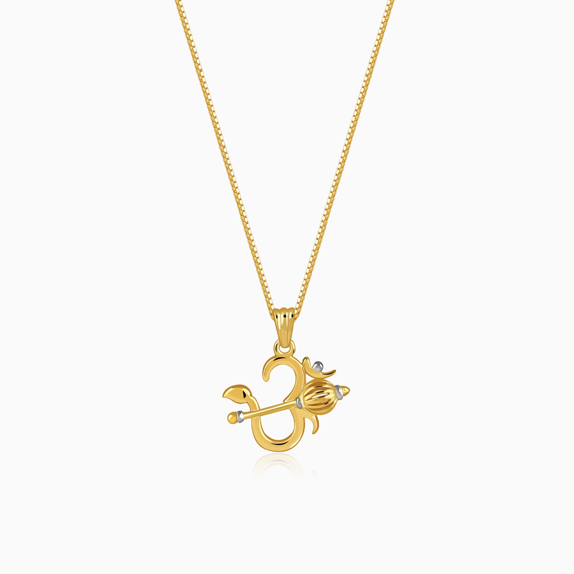 Dual Tone Om Gada Silver Pendant With Box Chain For Him