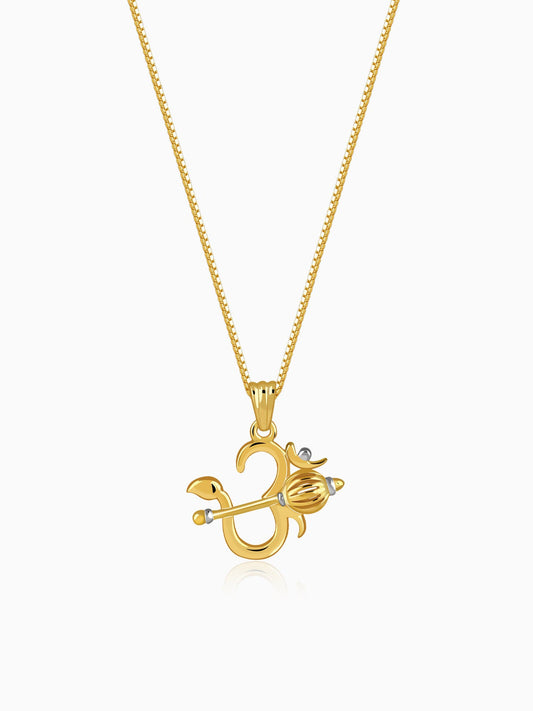 Dual Tone Om Gada Silver Pendant With Box Chain For Him