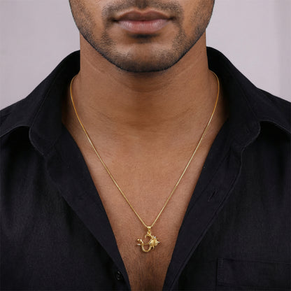 Dual Tone Om Gada Silver Pendant With Box Chain For Him