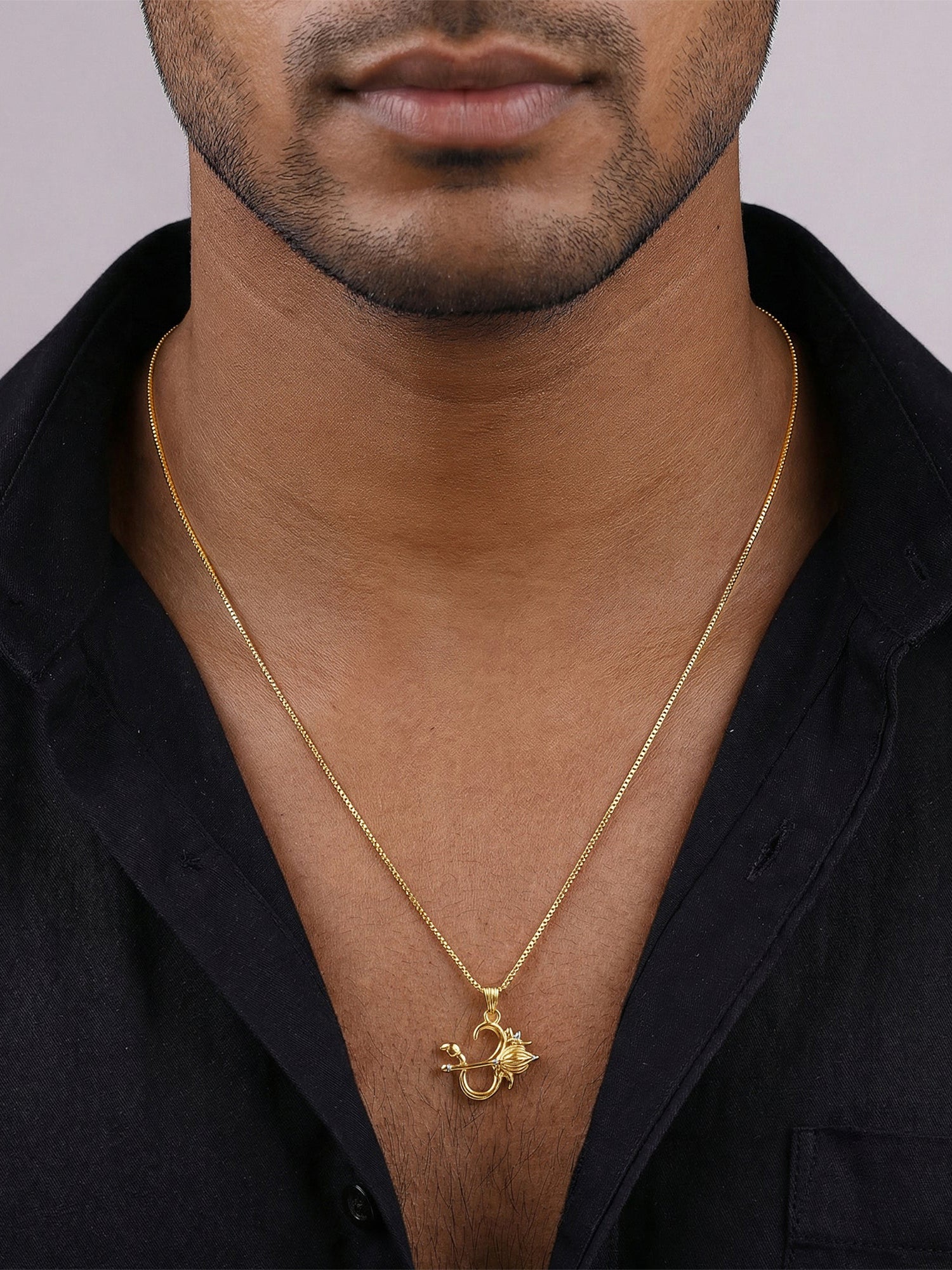 Dual Tone Om Gada Silver Pendant With Box Chain For Him