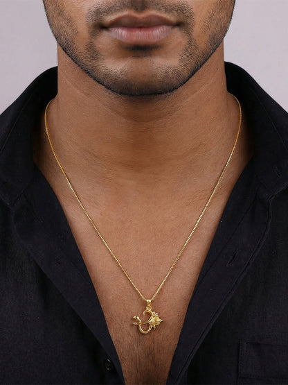 Dual Tone Om Gada Silver Pendant With Box Chain For Him