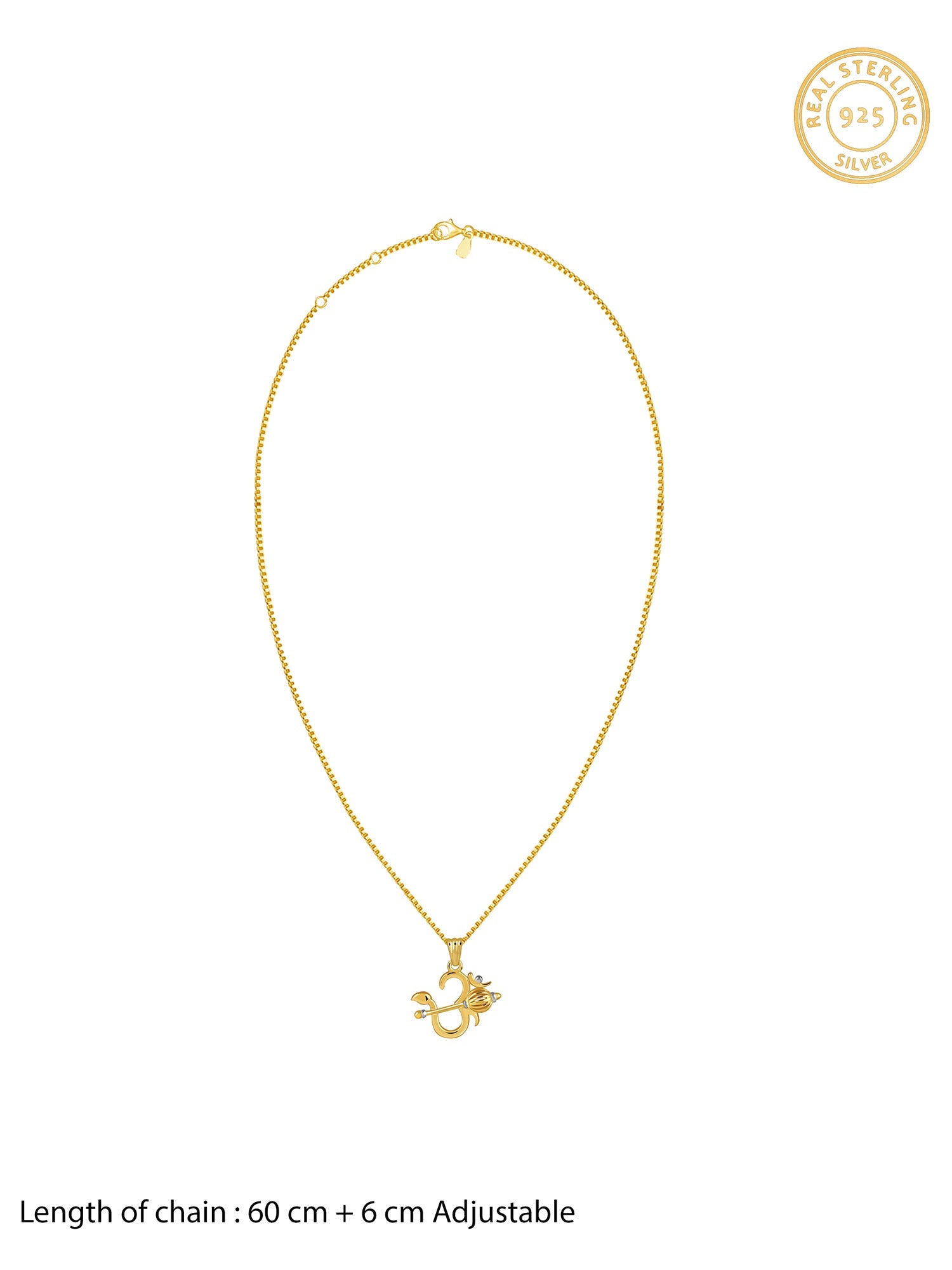 Dual Tone Om Gada Silver Pendant With Box Chain For Him