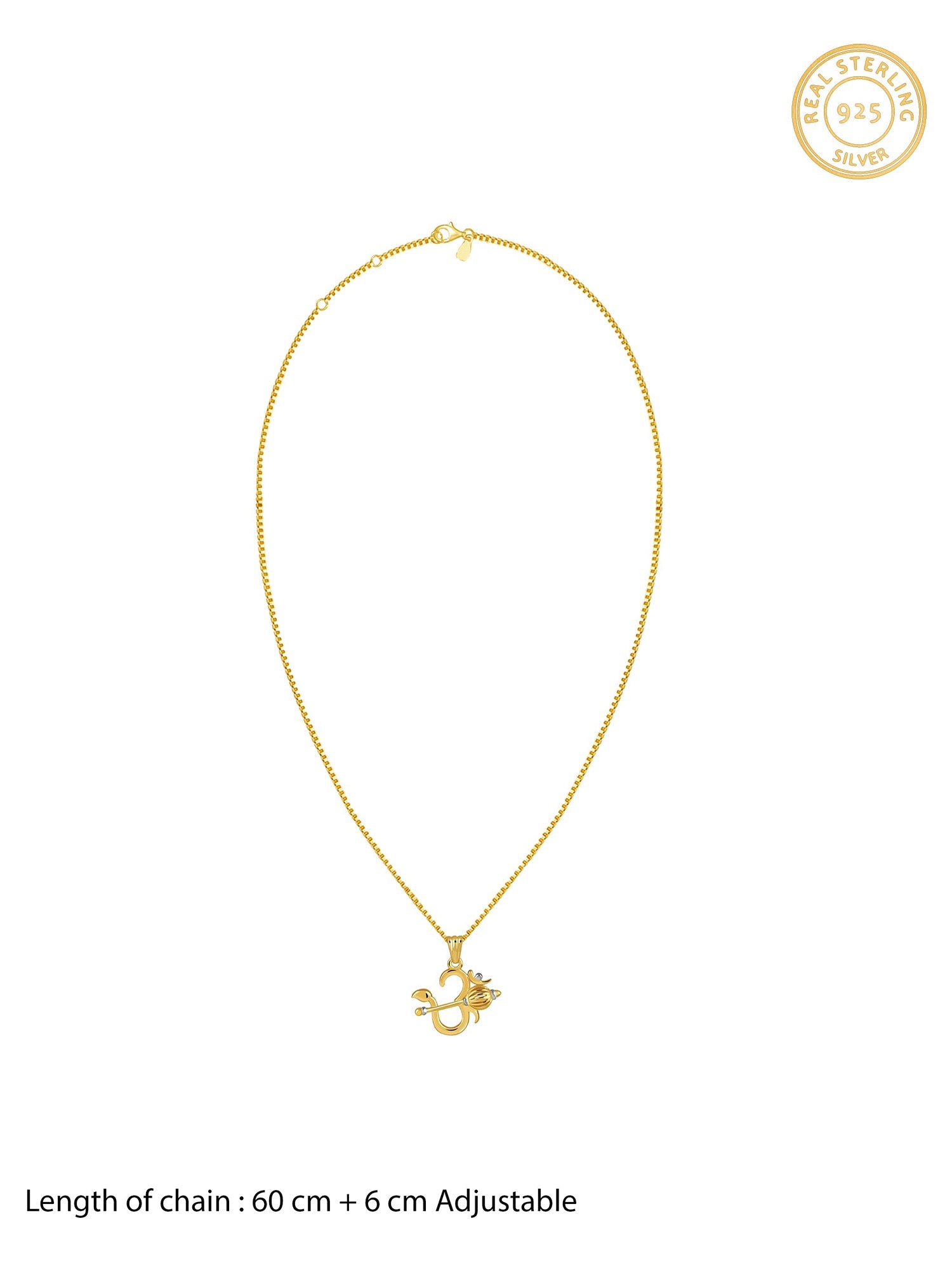 Dual Tone Om Gada Silver Pendant With Box Chain For Him