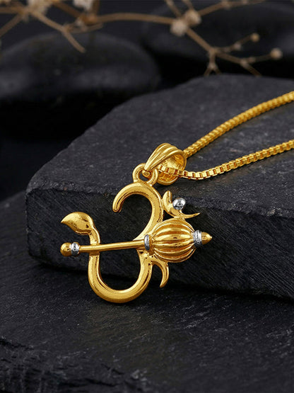 Dual Tone Om Gada Silver Pendant With Box Chain For Him