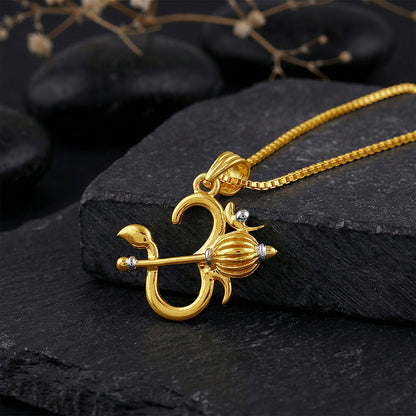 Dual Tone Om Gada Silver Pendant With Box Chain For Him