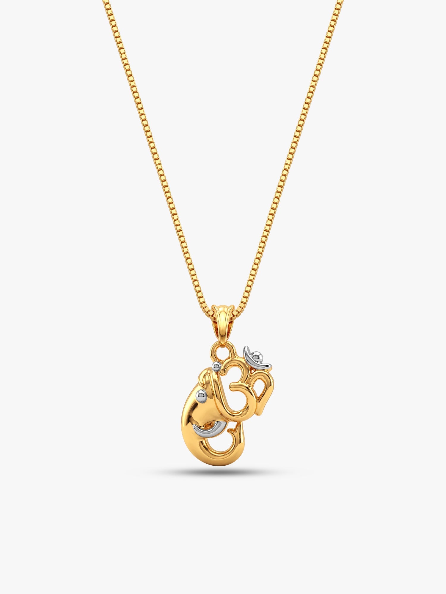 Dual Tone Om Ganesh Silver Pendant With Box Chain For Him