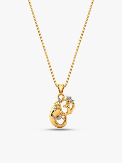 Dual Tone Om Ganesh Silver Pendant With Box Chain For Him